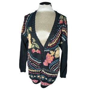 Beldoch Popper vintage Floral quirky artsy knit Black Sweater women’s L
